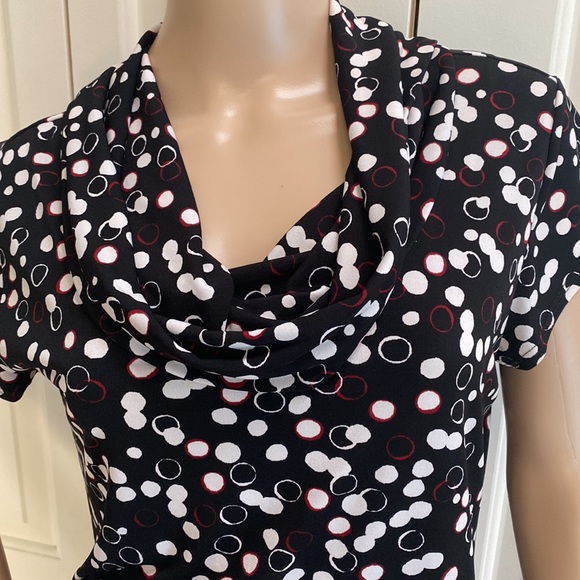 Chico’s Womens Size 2 (L) Black Blouse With Droopy Neckline. Polka Dots - Picture 2 of 12